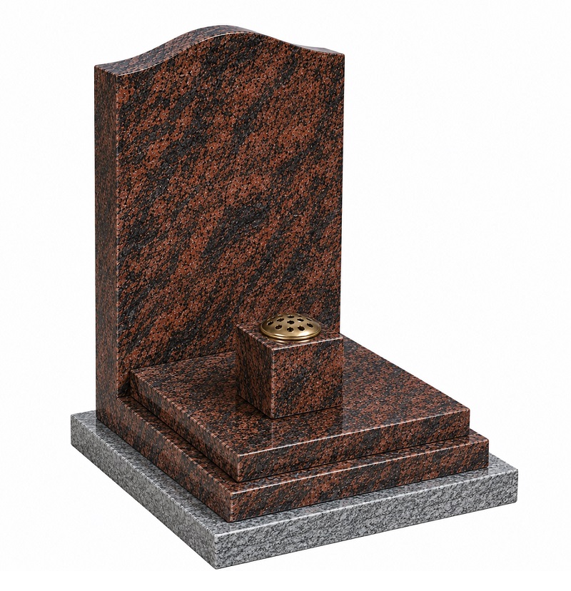 Aurora Granite Headstone with Cover Slab and Cube Vase