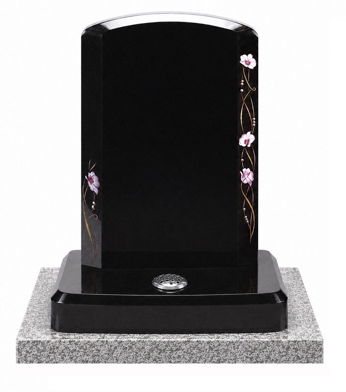 Black Granite Headstone with Orchid Design