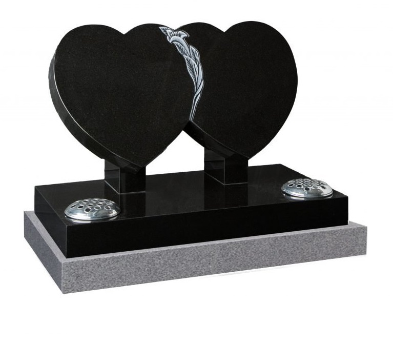 Black Granite Double Heart Memorial