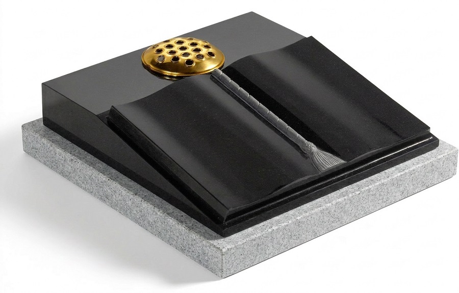 Black Granite Raised Open Book Memorial with Cord and Tassel