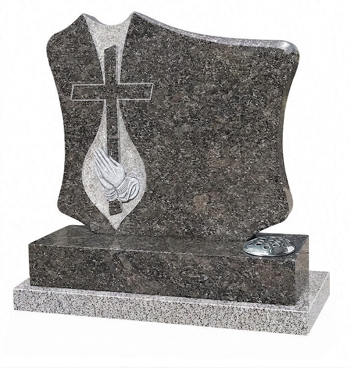Headstone with Praying Hands and Cross