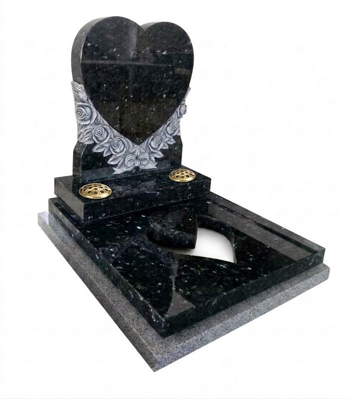 Emerald Pearl Heart Memorial with Heart Cut-Out Cover Slab