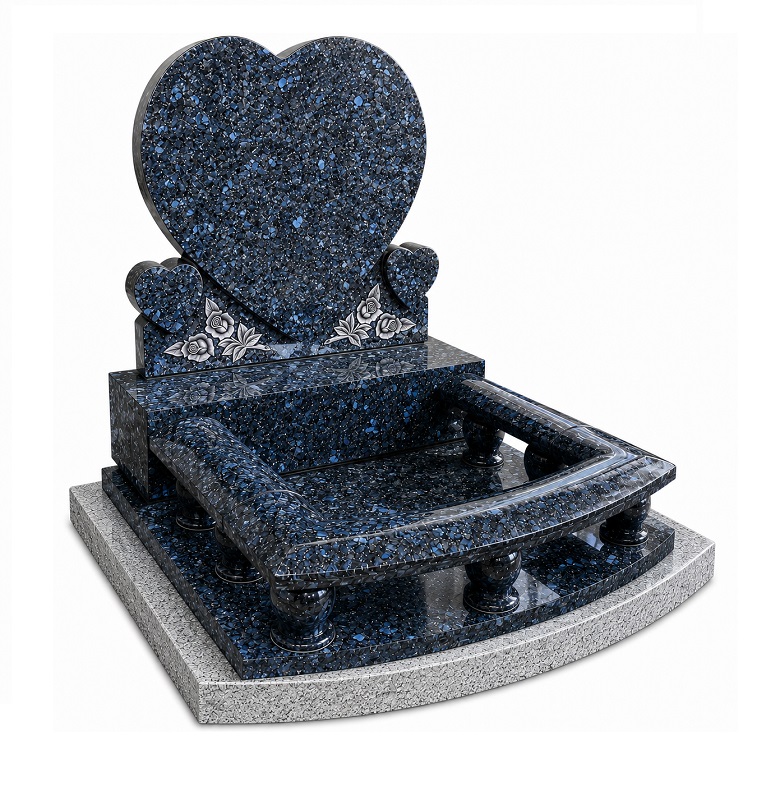 Blue Pearl Heart Memorial with Balustrade Kerbs