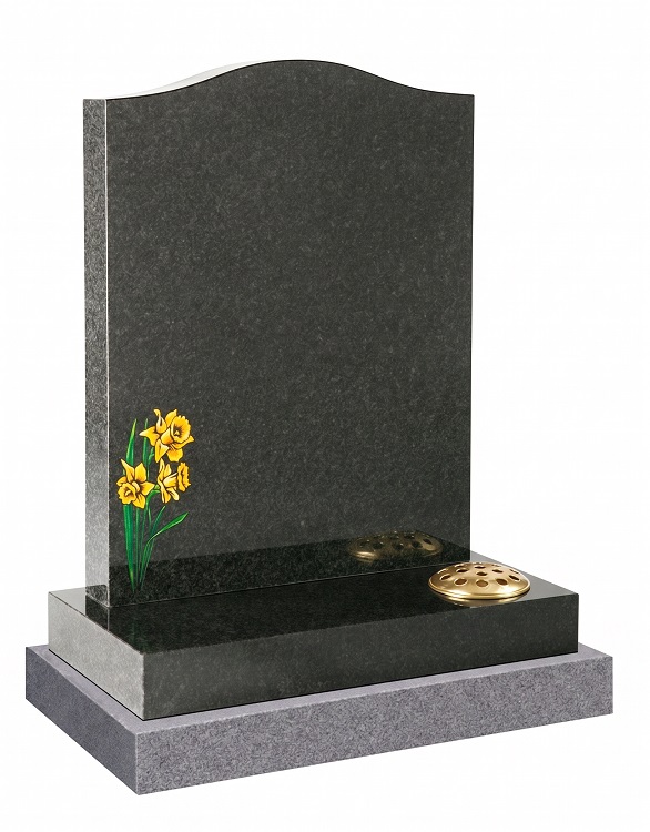 Dark Grey Granite Headstone with Daffodil Design