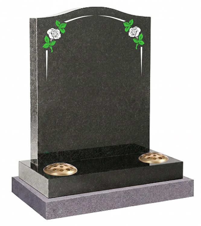 Dark Grey Granite Memorial Headstone with Roses