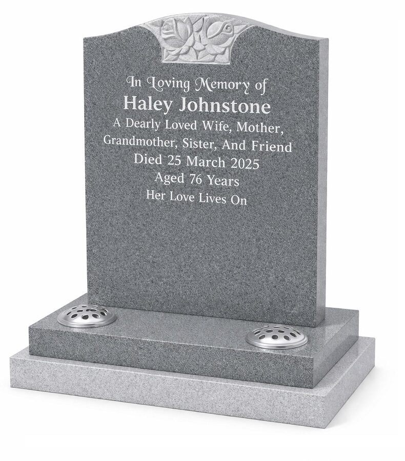 Grey Carved Rose Motif Headstone
