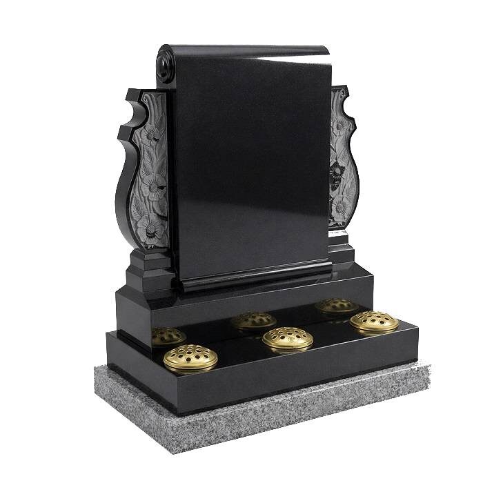 Scroll with carved flowers Headstone