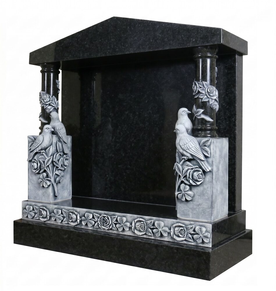 Temple with bird carvings Headstone