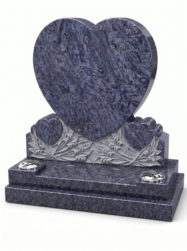 Triple Heart with carvings Headstone