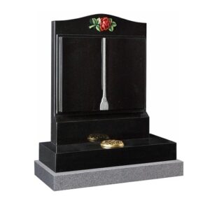 Black granite open book with ceramic rose