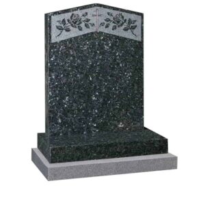 Blue pearl headstone with rose & leaves design