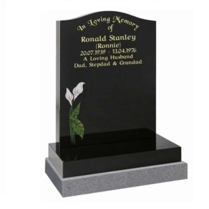 A black granite memorial with tulip design