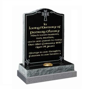 Pitched edged black granite headstone