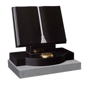 Classic black granite book memorial