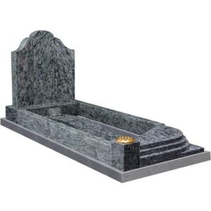 Olive green granite memorial with full length kerbs
