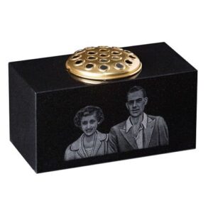 Black granite etched vase