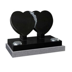 Black granite double heart with floral carving